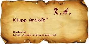 Klupp Anikó névjegykártya